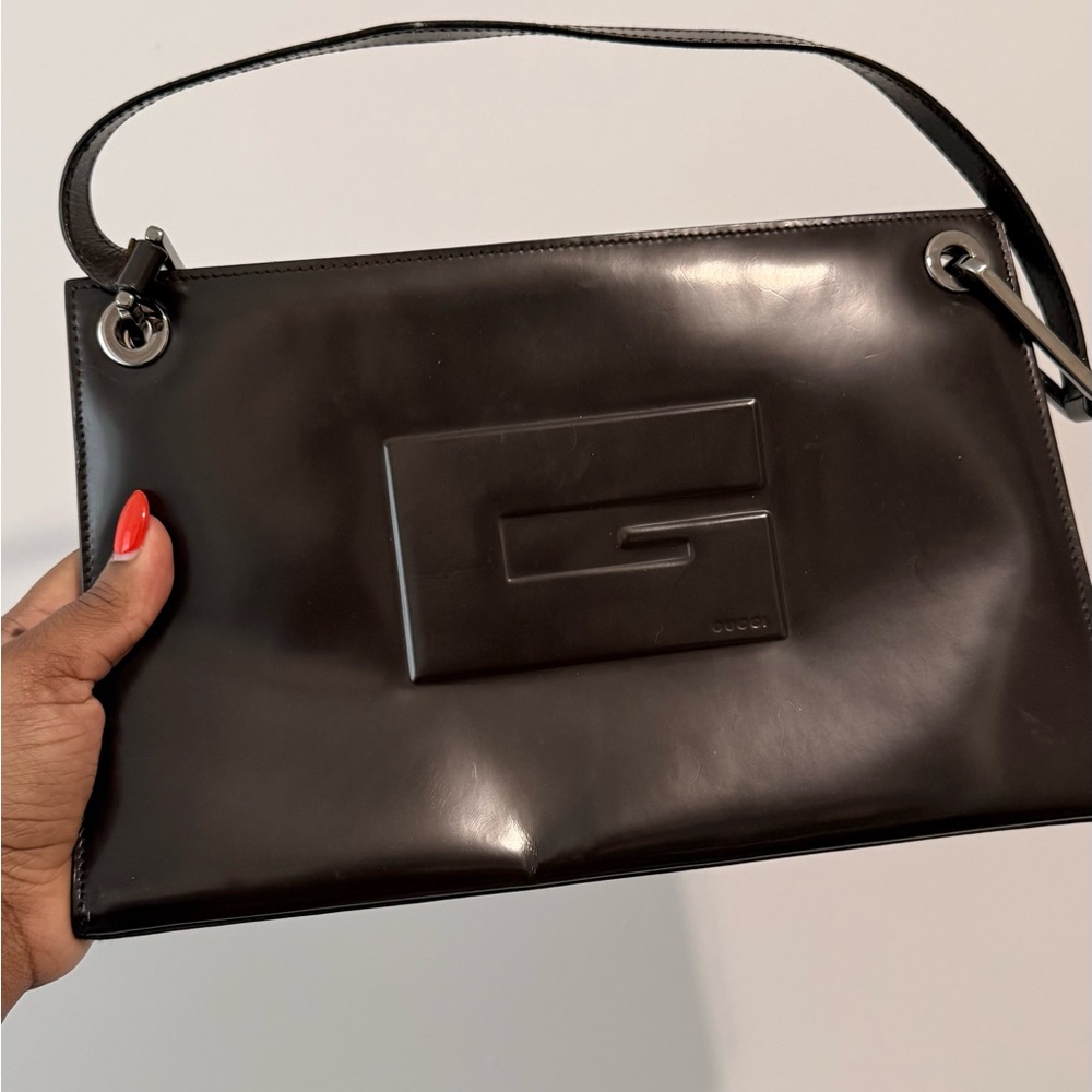 Vintage Gucci black leather shoulder bag - Authentic
